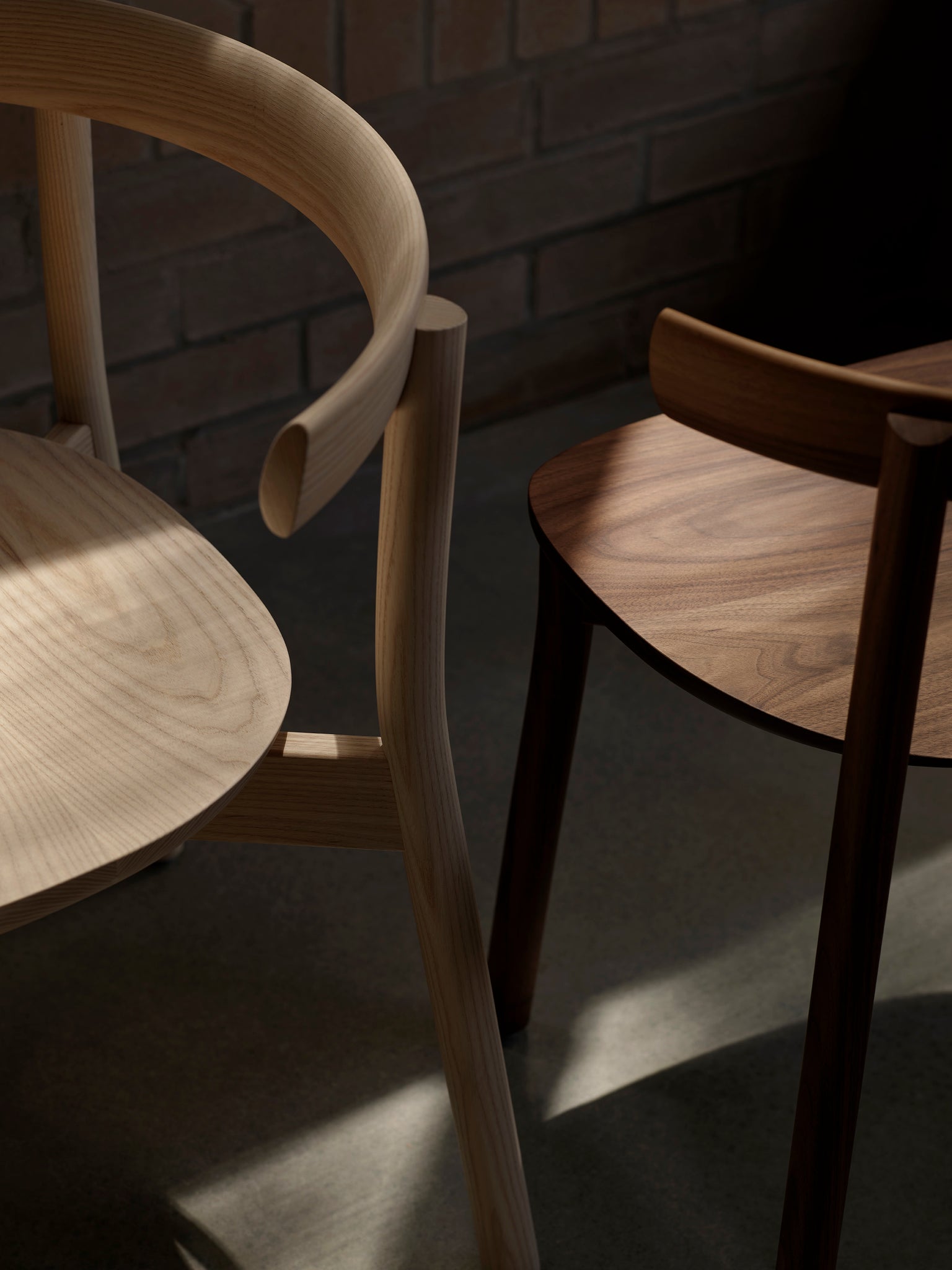Mast Furniture Torii chairs in walnut and ash